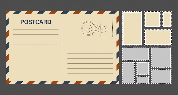 Vecteur modèle de timbres-poste. rectangle vierge et timbres carrés.