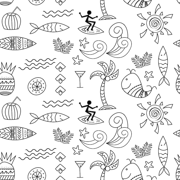 Modèle De Tissu De Dessin De Doodle De Plage