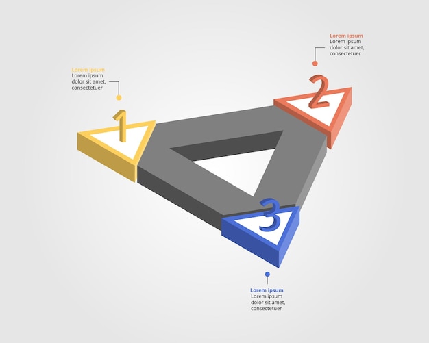 Vecteur modèle de triangle pour l'infographie pour la présentation de 3 éléments