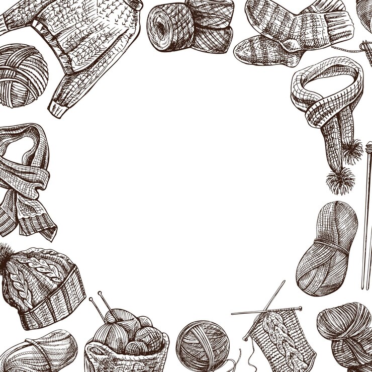 Vecteur modèle de tricot dessiné à la main vintage dans un style doodle vintage au centre sous la forme d'un cercle
