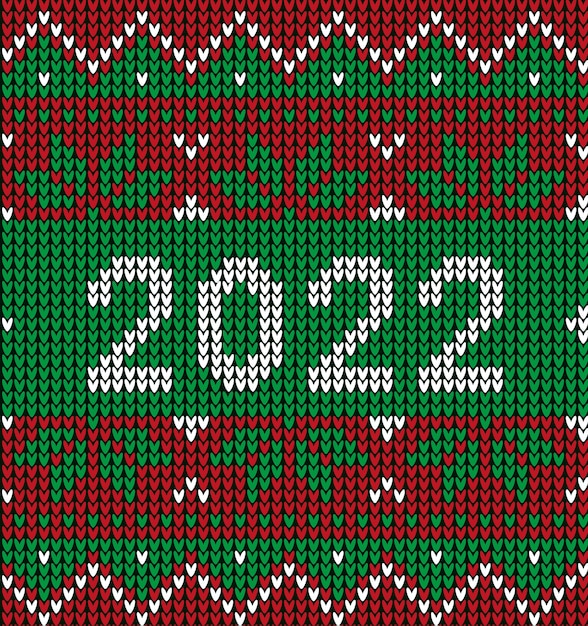 Modèle Tricoté Sans Couture De Nouvel An Avec Le Numéro 2022. Conception De Pull à Tricoter. Texture Tricotée En Laine. Illustration Vectorielle