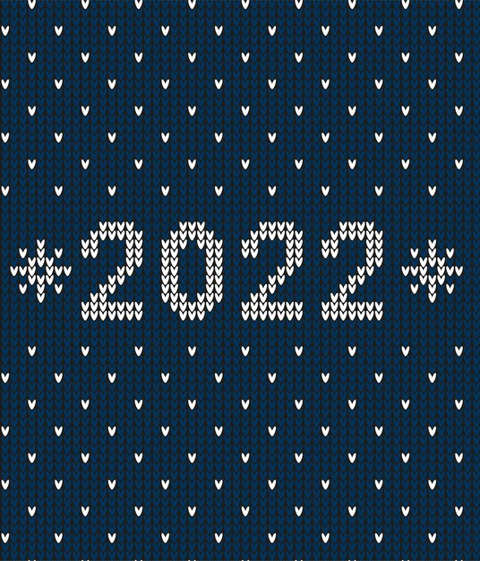 Modèle tricoté sans couture de nouvel an avec le numéro 2022. Conception de pull à tricoter. Texture tricotée en laine. Illustration vectorielle