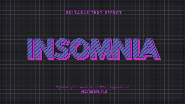 Modèle De Typographie De Police D'insomnie Modifiable Style D'effet De Texte Lettrage Logo D'illustration Vectorielle