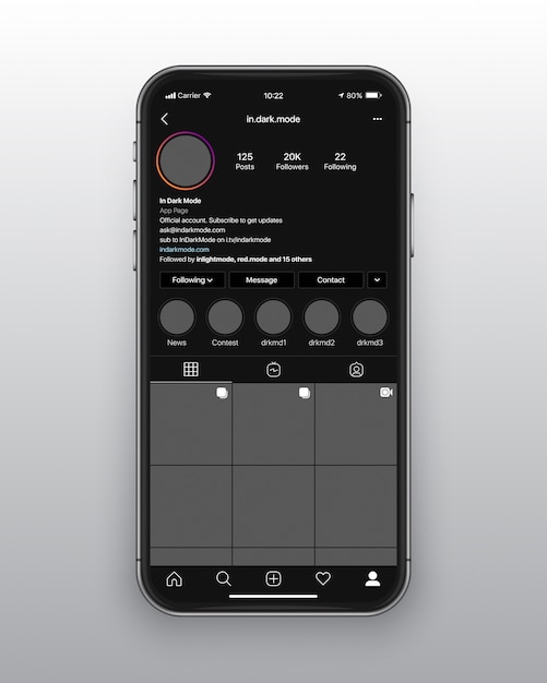 Modèle UX Instagram UI mode sombre