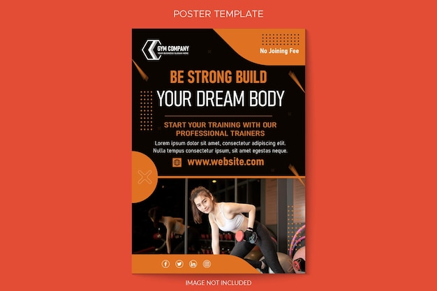 Modèle de vecteur d'affiche publicitaire de gym et de fitness