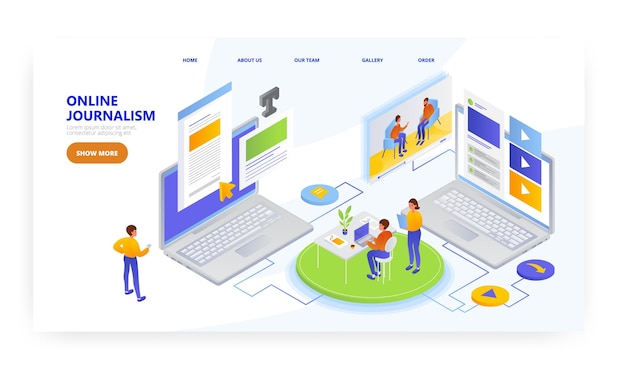 Modèle De Vecteur De Bannière De Site Web De Conception De Page De Destination De Journalisme En Ligne Nouvelles En Ligne De Journalisme Numérique