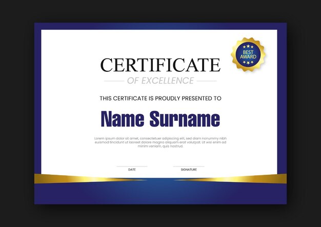 Modèle de vecteur de certificat d'excellence