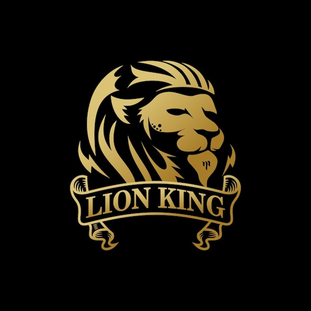 Modèle De Vecteur De Conception De Logo De Tête De Roi Lion Vecteur Premium