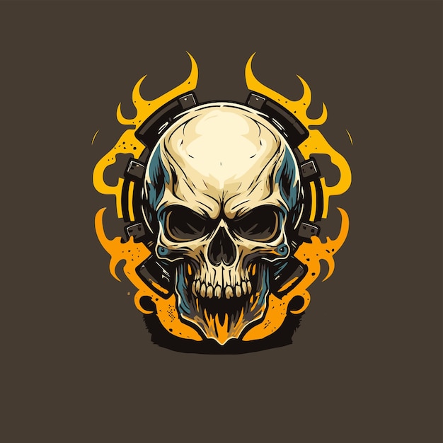 Modèle de vecteur de conception de mascotte de logo de tête de crâne de feu