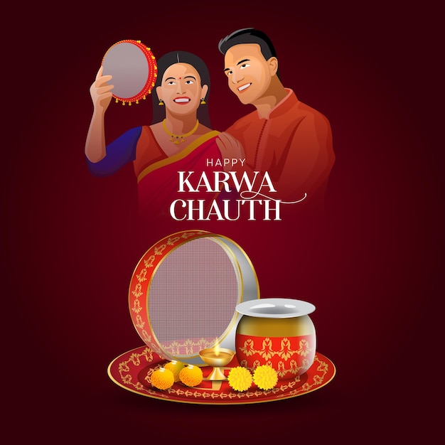 Modèle de vecteur de couple indien Karwa Chauth