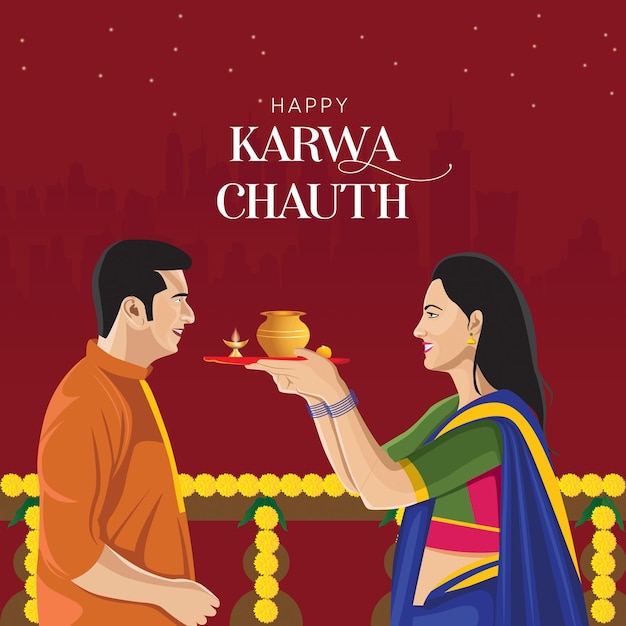 Modèle de vecteur de couple indien Karwa Chauth