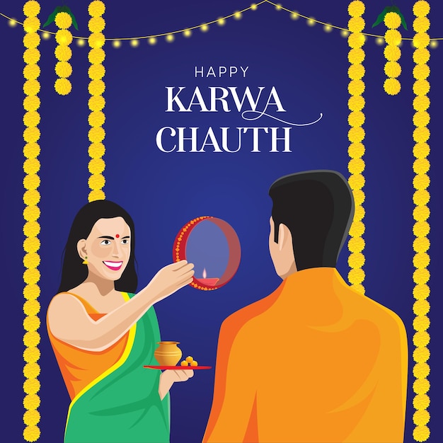 Modèle de vecteur de couple indien Karwa Chauth