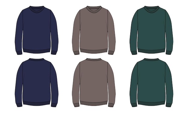 Modèle De Vecteur De Croquis Plat De Mode Technique De Sweat-shirt à Manches Longues Multicolore Pour Hommes Et Garçons