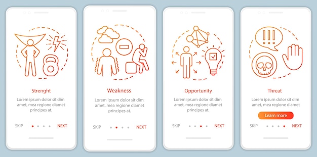 Modèle De Vecteur D'écran De Page D'application Mobile D'intégration De Dégradé Orange D'analyse Swot