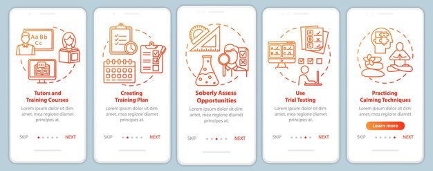 Modèle De Vecteur D'écran De Page D'application Mobile D'intégration à L'entrée à L'université Tuteurs Et Cours étapes Du Site Web Pas à Pas Avec Illustrations Linéaires Concept D'interface De Smartphone Ux Ui Gui