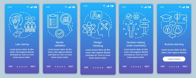 Modèle de vecteur d'écran de page d'application mobile d'intégration des principes de démarrage