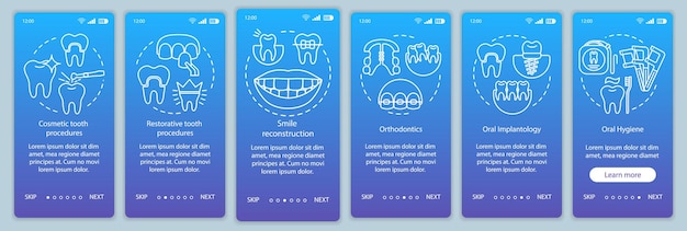 Modèle de vecteur d'écran de page d'application mobile d'intégration des services de clinique dentaire