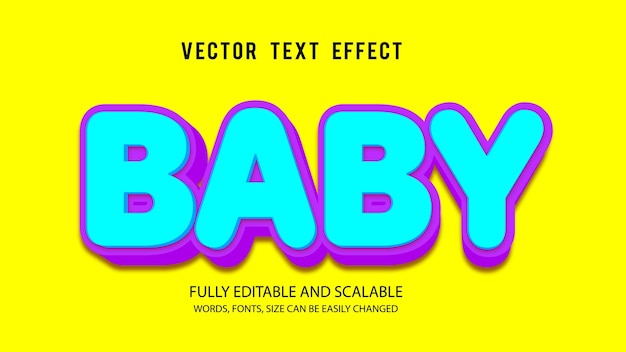 Vecteur modèle de vecteur d'effet de texte modifiable 3d bébé avec fond mignon