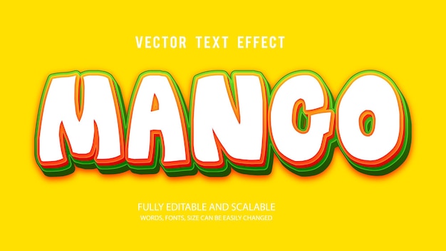 Modèle De Vecteur D'effet De Texte Modifiable Mango 3d Avec Fond Mignon