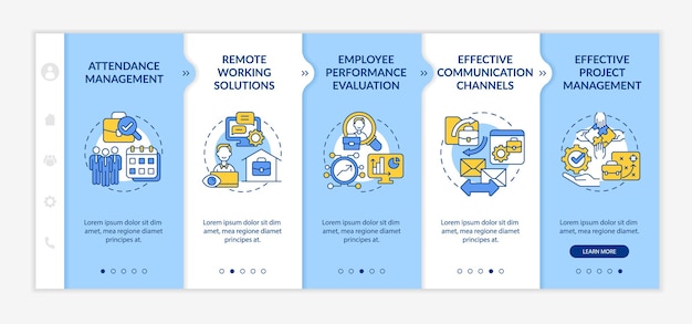 Modèle De Vecteur D'intégration Des Avantages De La Surveillance Des Employés. Site Web Mobile Réactif Avec Icônes. Page Web Pas à Pas En 5 étapes. Concept De Couleur De Suivi De Travail Avec Illustrations Linéaires