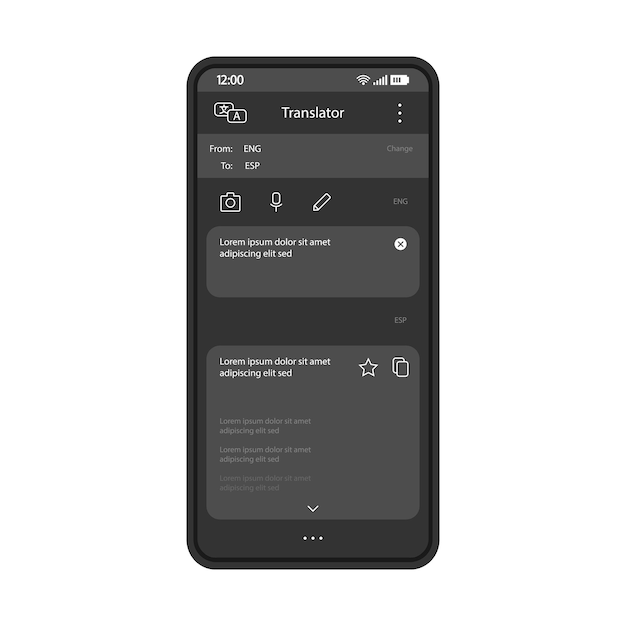 Modèle de vecteur d'interface d'application smartphone traducteur en ligne