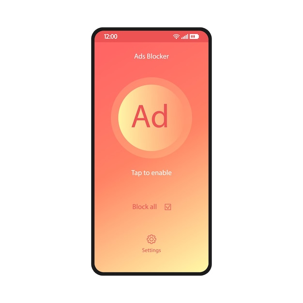 Vecteur modèle de vecteur d'interface de smartphone d'application de bloqueur d'annonces