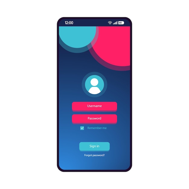 Modèle de vecteur d'interface de smartphone de page de connexion