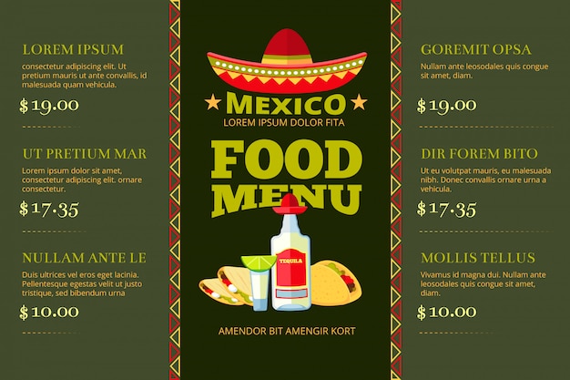 Modèle De Vecteur De Menu Cuisine Mexicaine Cuisine Restaurant