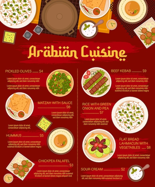 Modèle De Vecteur De Menu De Repas De Restaurant De Cuisine Arabe