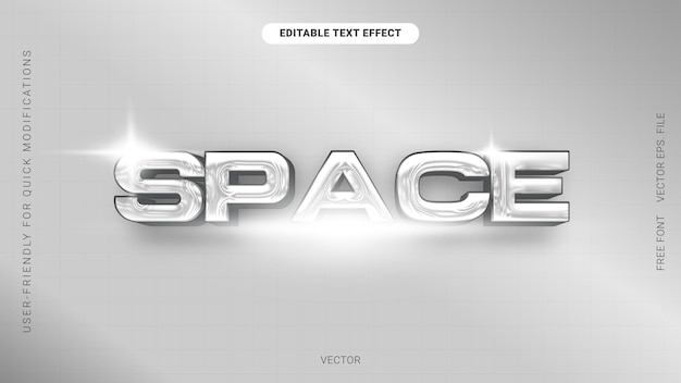 Modèle de vecteur métallique d'effet de texte chrome 3D d'espace modifiable pour une utilisation rapide