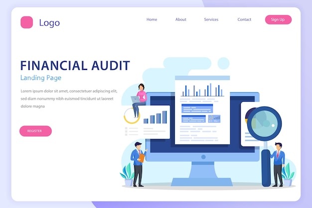 Modèle de vecteur plat de site Web de page de destination d'audit financier