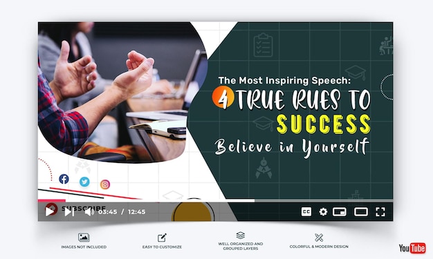 Modèle Vecteur Premium de Vignette YouTube pour l'éducation