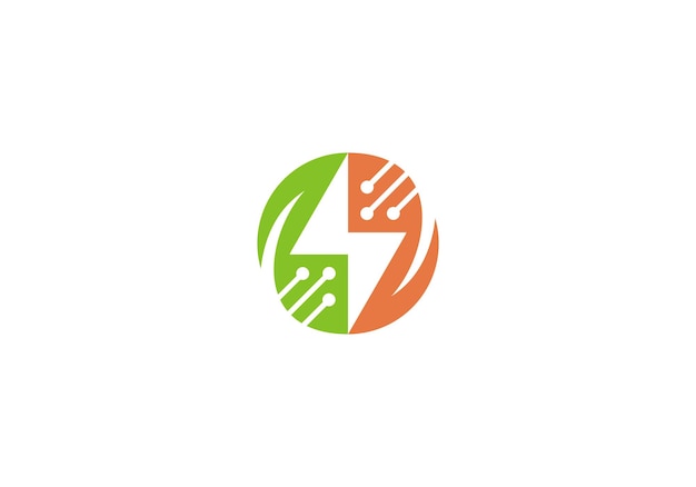 Modèle De Vecteur De Symbole D'énergie Verte Du Logo De La Foudre à Feuilles
