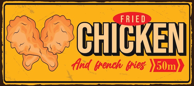 Modèle Vectoriel D'affiche Rétro De Publicité De Restaurant De Poulet Frit