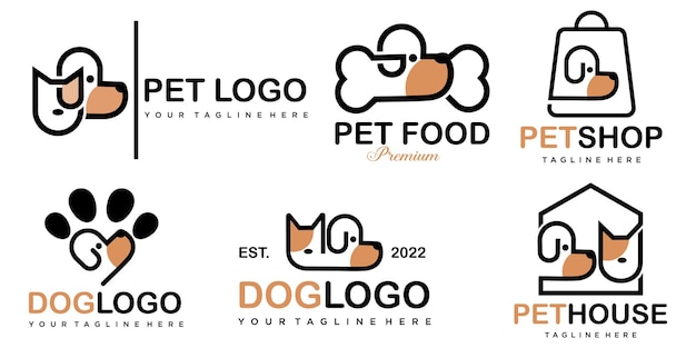 Modèle Vectoriel De Conception De Chiens Et De Chats Avec Logo Pour Animaux De Compagnie Ensemble D'icônes De Style Linéaire Pour Animalerie Hôtel Vétérinaire