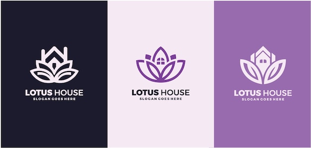 Le modèle vectoriel de la conception du logo de la maison de fleurs de lotus à feuilles