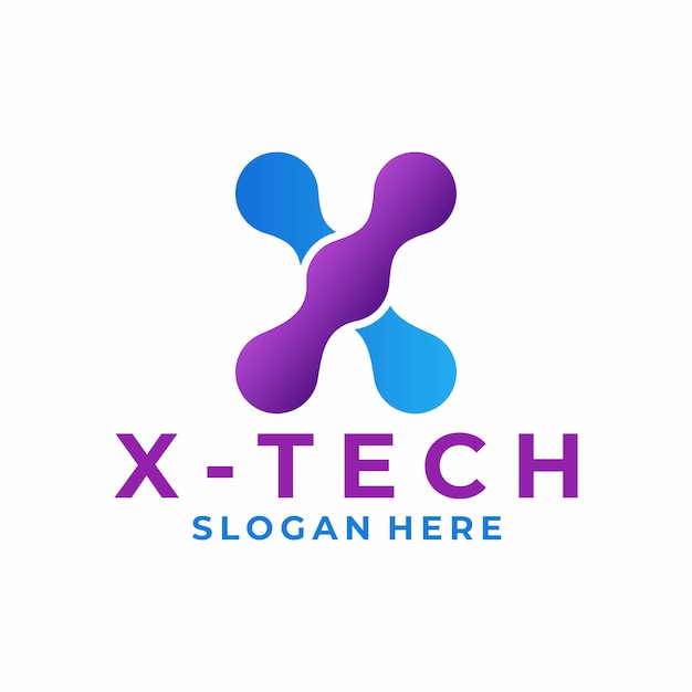Le modèle vectoriel de conception du logo de la technologie X pixel dot