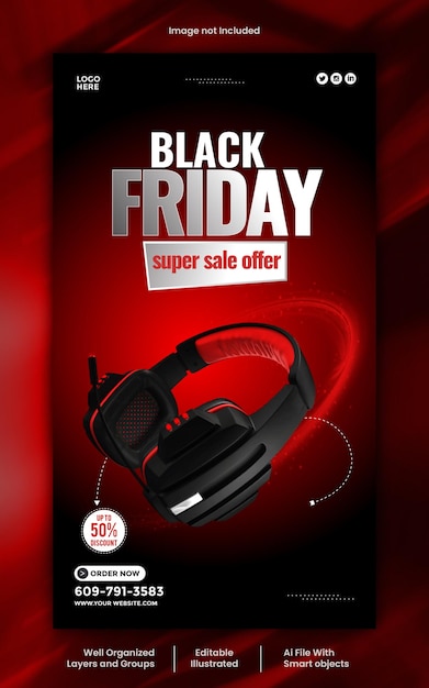 modèle vectoriel de conception d'histoires pour les médias sociaux du Black Friday