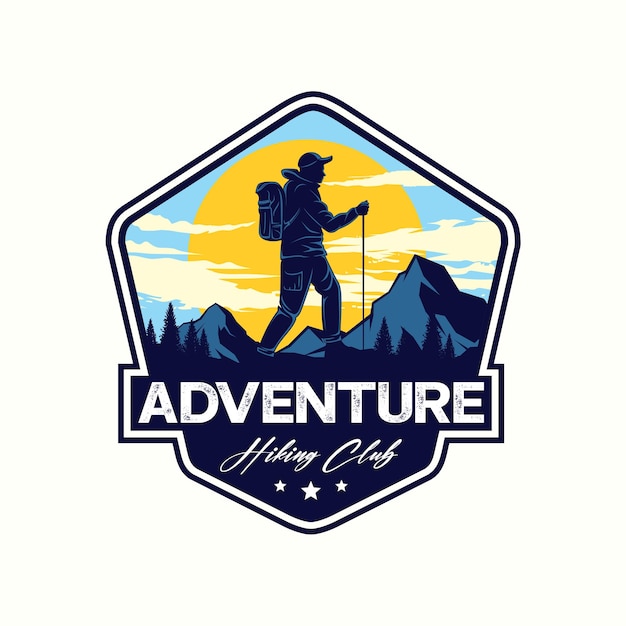 Modèle vectoriel de conception de logo de randonnée et de camping.