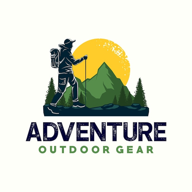 Modèle vectoriel de conception de logo de randonnée et de camping.
