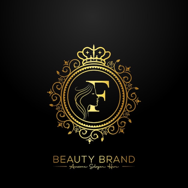 Modèle Vectoriel De Conception De Visage De Beauté De Logo De Lettre F De Luxe