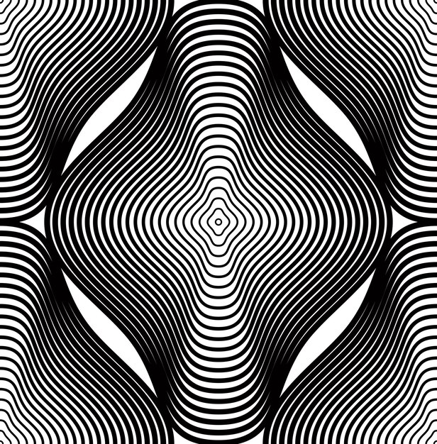 Modèle vectoriel continu avec des lignes graphiques noires, fond abstrait décoratif avec des figures géométriques. Toile de fond sans couture ornementale monochrome, peut être utilisée pour le design et le textile.