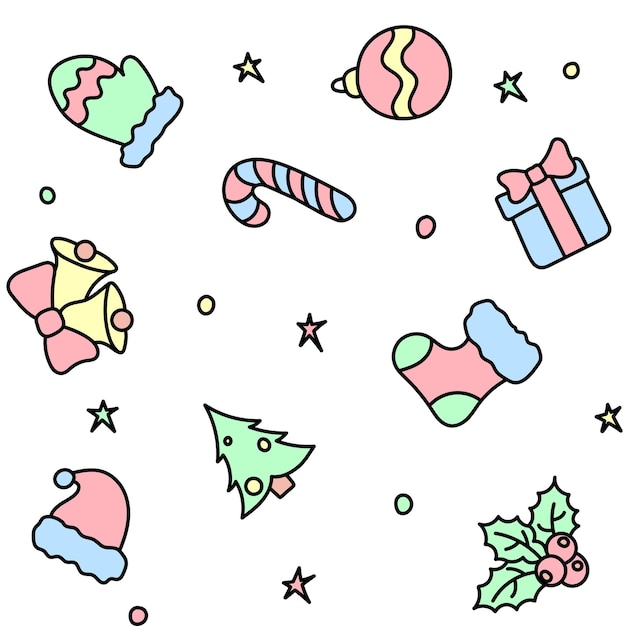 Modèle Vectoriel Dessiné à La Main Dans Un Style Doodle Avec Des éléments De Noël