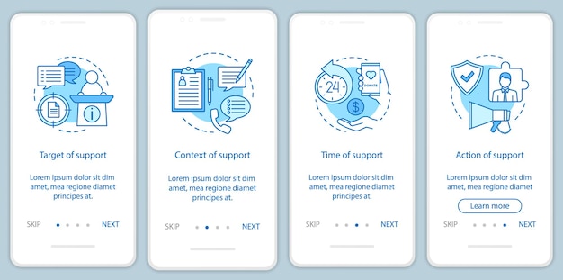 Modèle Vectoriel D'écran De Page D'application Mobile D'intégration De Responsabilité Sociale D'entreprise. étapes Du Site Web De L'éthique Des Affaires. Cible, Contexte, Temps, Action D'accompagnement. Interface Ux, Ui, Gui Pour Smartphone