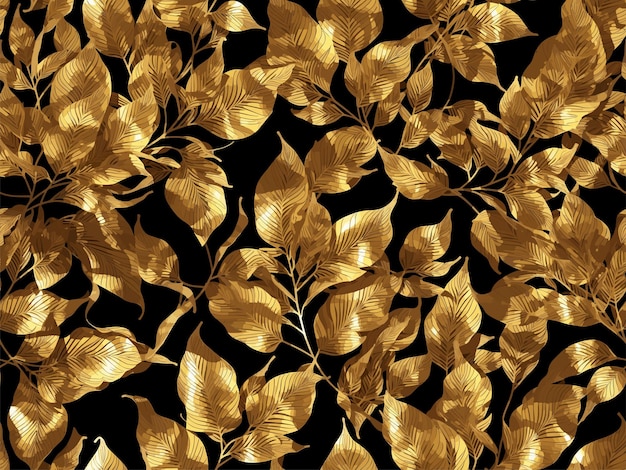 Modèle vectoriel de feuilles dorées sans couture sur fond noir