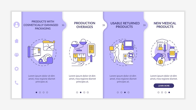 Modèle Vectoriel D'intégration De Dons De Fabricants Médicaux. Site Web Mobile Réactif Avec Des Icônes. Présentation De La Page Web En 4 étapes. Concept De Couleur D'aide Humanitaire Avec Des Illustrations Linéaires