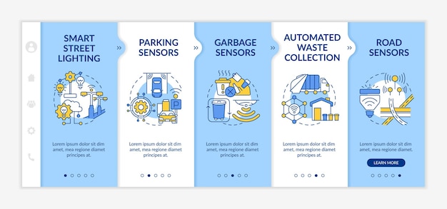 Modèle Vectoriel D'intégration De Systèmes De Capteurs Intelligents. Site Web Mobile Réactif Avec Des Icônes. écrans De Présentation De Page Web En 5 étapes. Concept De Couleur D'approche écologique Avec Des Illustrations Linéaires