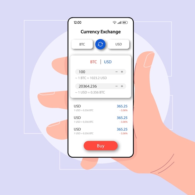 Modèle vectoriel d'interface de smartphone en ligne de gestionnaire de devises