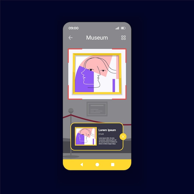 Modèle Vectoriel D'interface De Smartphone Sombre De Musée