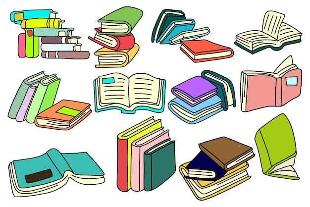 Modèle vectoriel de jeu de livres dessinés à la main